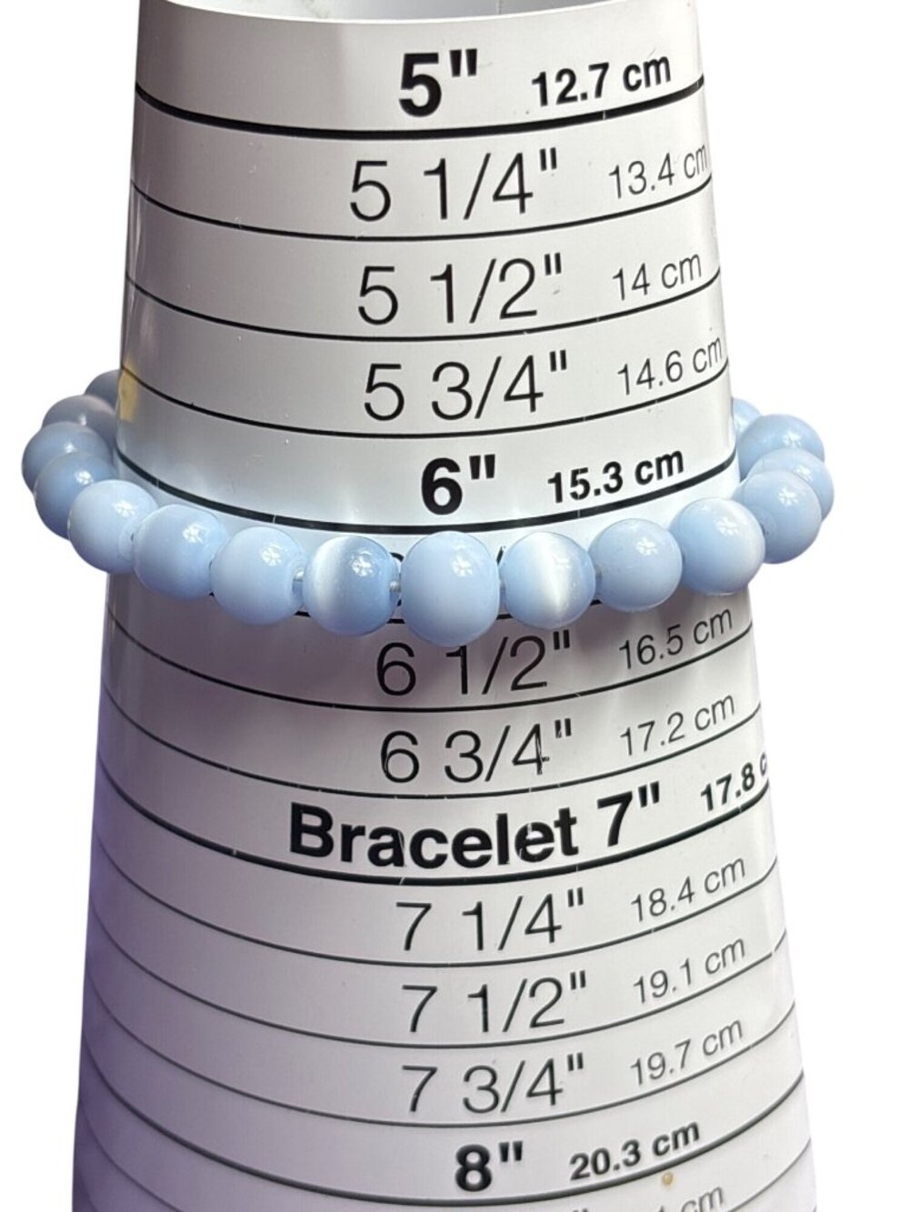 Light Blue Cat's Eye Glass Beaded Stretchy Bracelet 6.25 inches Unstretched